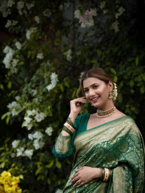 Emerald Zardozi Saree